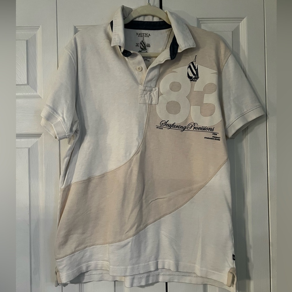 Nautica Men's White and Cream Polo Shirt